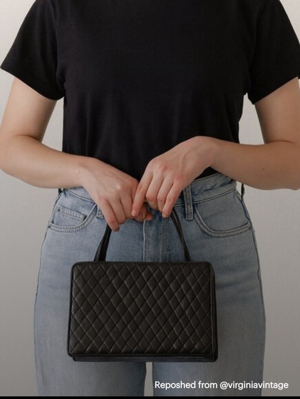 Vintage Judith Leiber Black Quilted Mini Top-Handle Bag